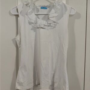 J. McLaughlin White Ruffled Neck Sleeveless Top